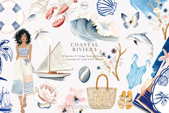 Download Watercolor Coastal Decor Clipart Set - Coastal decor Collection