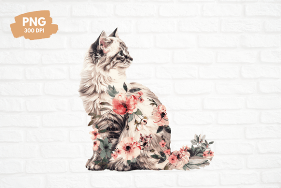 Download Vintage Floral Cat Clipart - Floral cat clipart Collection