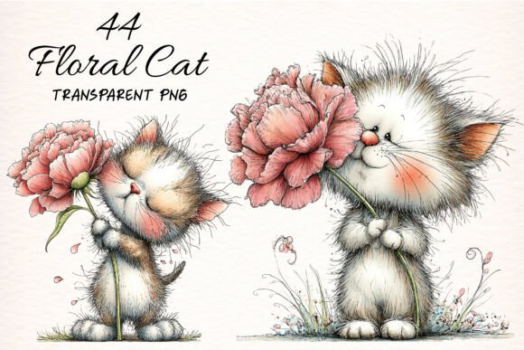 Download Watercolor Floral Cat Clipart - Floral cat clipart Collection