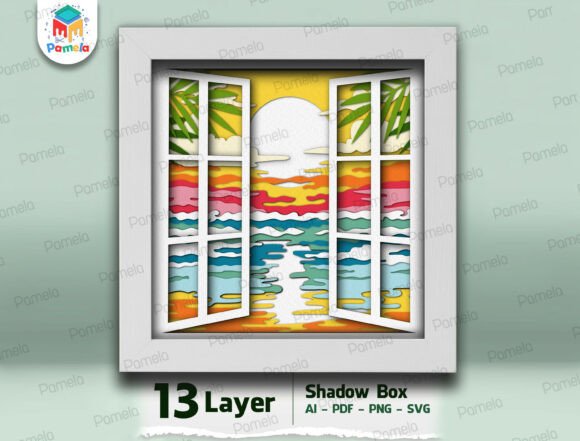 Download Tropical Sunset Window Shadow Box SVG - Premium Resources