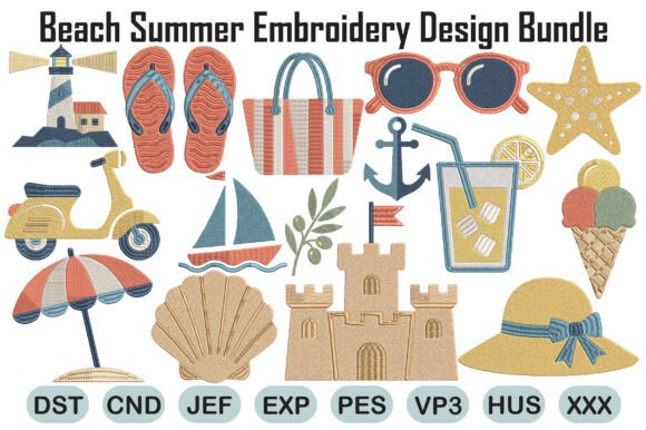 Download Beach Summer Embroidery Design Bundle - Bundle Collection