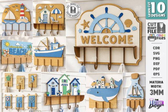Download Coastal Wall Hooks Rack Laser Cut Bundle - Bundle Collection