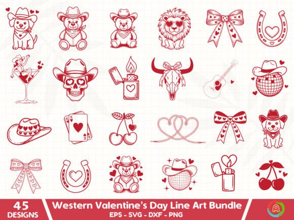 Download Western Valentine’s Day Line Art Bundle - Bundle Collection
